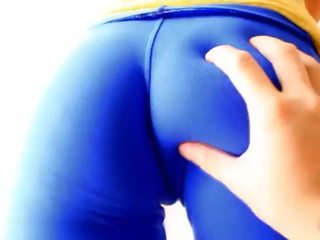 Ikot puwit tinedyer! sa masikip spandex leggins! pinakamabuti pamamakat ng puke!