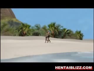 Buah dada besar 3d perempuan pelacur mendapat terlanda di itu pantai rumah